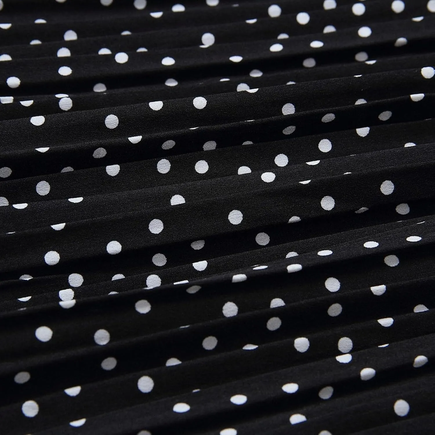 Women Polka Dot Pleated Maxi Skirt Elastic High Waist Flowy A Line Long Skirt Vintage Gingham Swing Midi Skirt
