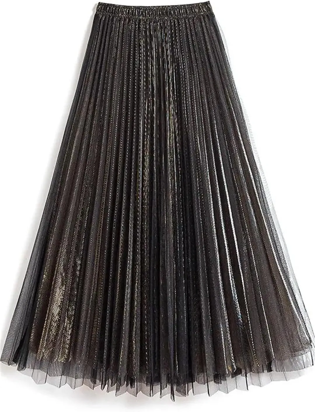 Women Spring Fall Pleated Midi Skirt High Waist Elasticity Casual Party Maxi Long Skirt