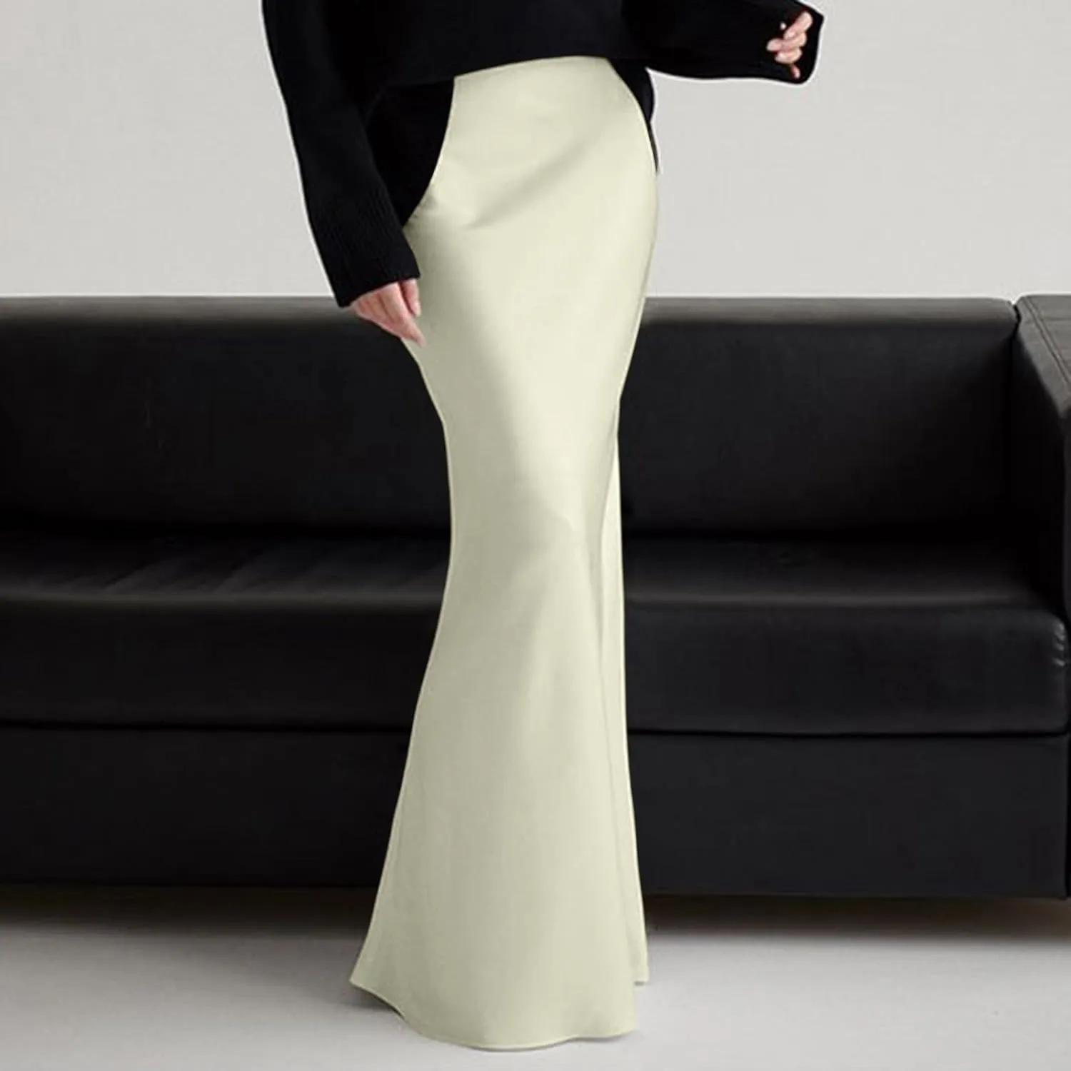 Women Spring Summer Skirt 2024 Silk Elegant High Waist Cocktail Party Wedding Hem Satin Maxi Ballet Leotard No