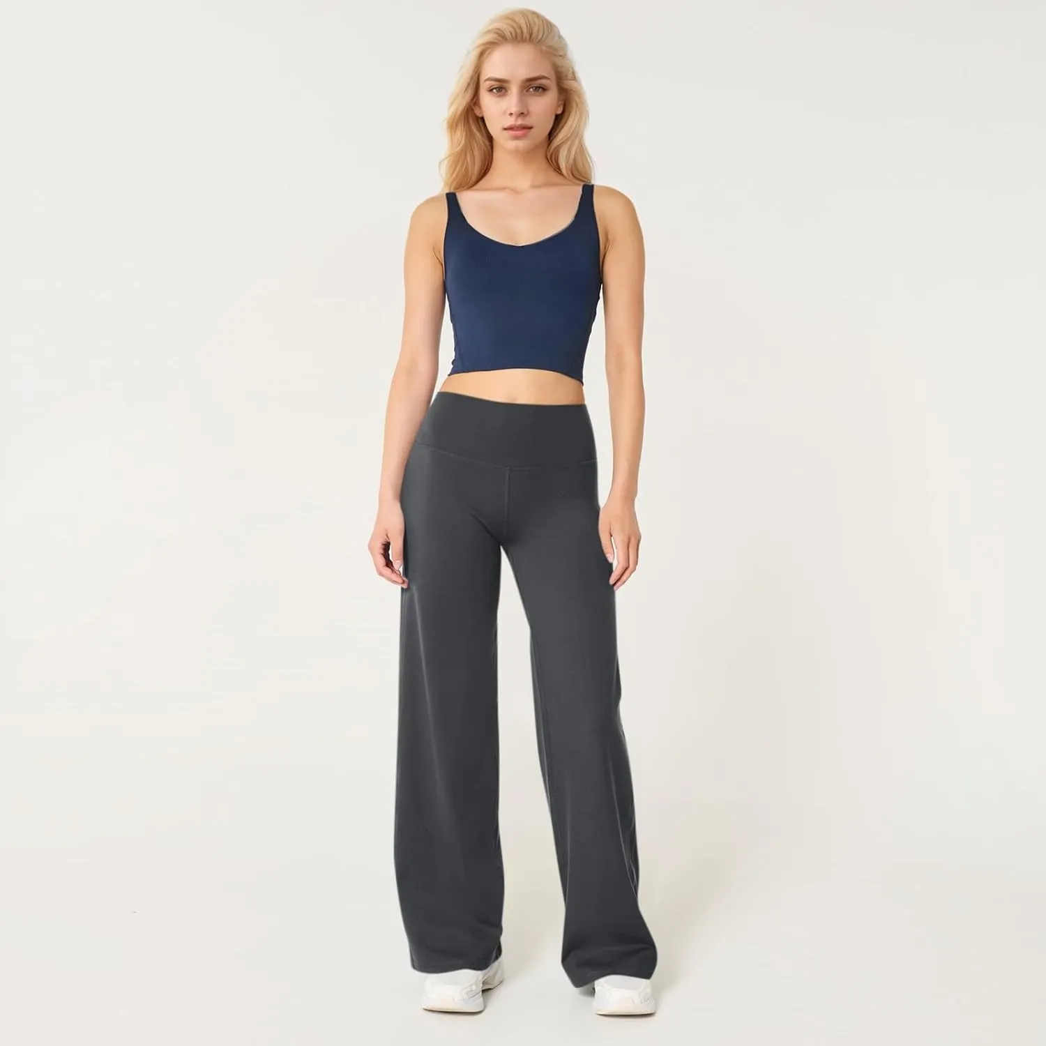 Women Wide Leg Yoga Pants High Waist Straight Trousers Dress Work Pants Tummy Control Flare Leggings with Pockets