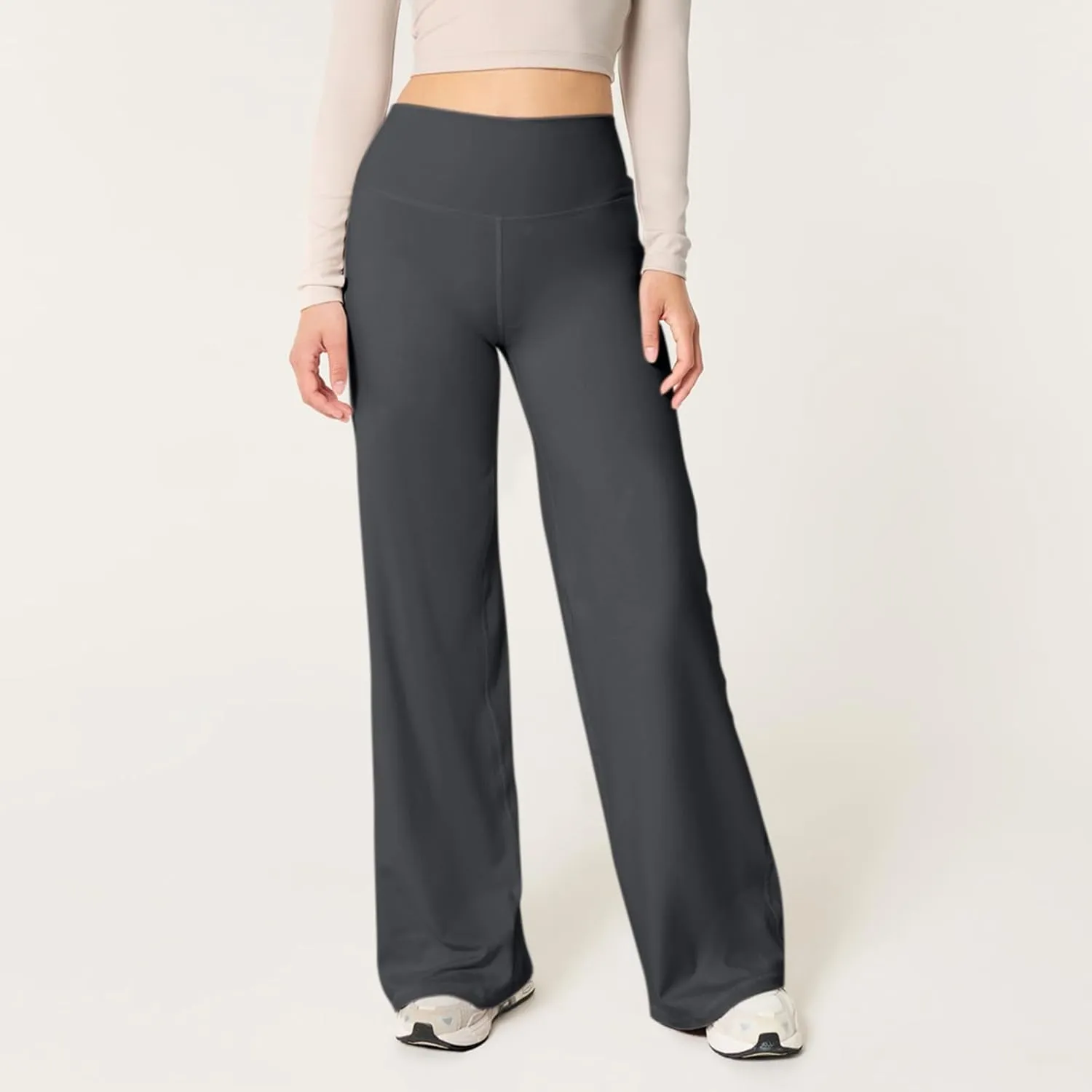 Women Wide Leg Yoga Pants High Waist Straight Trousers Dress Work Pants Tummy Control Flare Leggings with Pockets