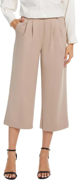 Womens 22"/27"/29"/31" Wide Leg Pleated Yoga Dress Pants, High Waist Stretchy Slacks for Workout Business Casual