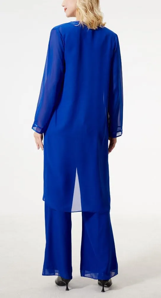 Women's 3 PC Chiffon Pants Suits Mother's Outfit for Wedding Plus Size Evening Gowns Dress Suit