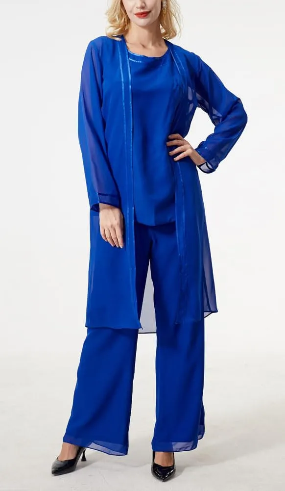 Women's 3 PC Chiffon Pants Suits Mother's Outfit for Wedding Plus Size Evening Gowns Dress Suit