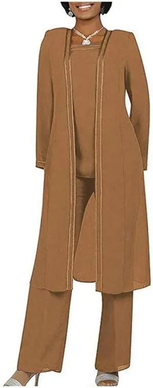 Women's 3 PC Chiffon Pants Suits Mother's Outfit for Wedding Plus Size Evening Gowns Dress Suit