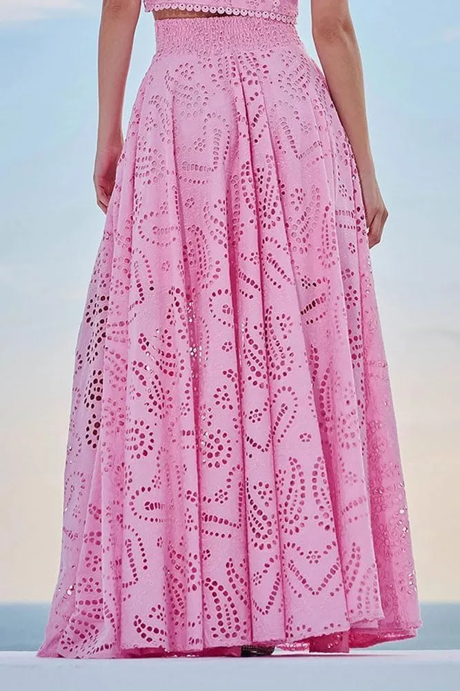 Womens Boho Eyelet Maxi Skirts Lace Flowy A-Line Summer Beach Long Skirts Elegant Outfits