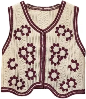 Women's Casual Sleeveless V-Neck Buttoned Knit Cardigan Short Knit Vest
