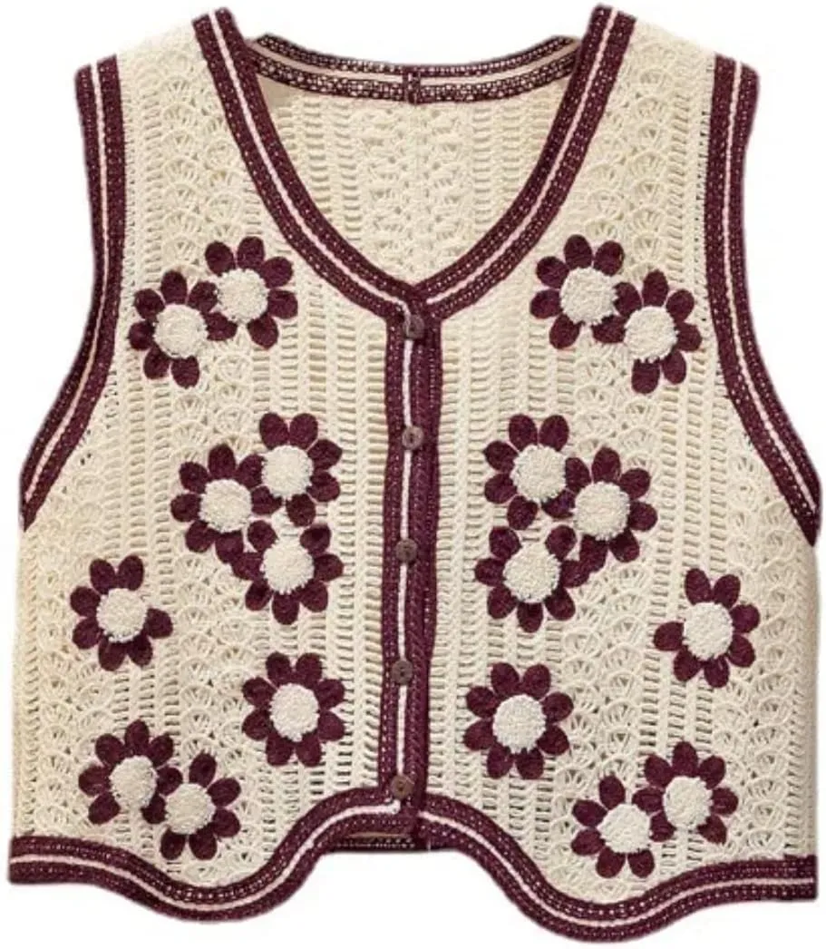 Women's Casual Sleeveless V-Neck Buttoned Knit Cardigan Short Knit Vest