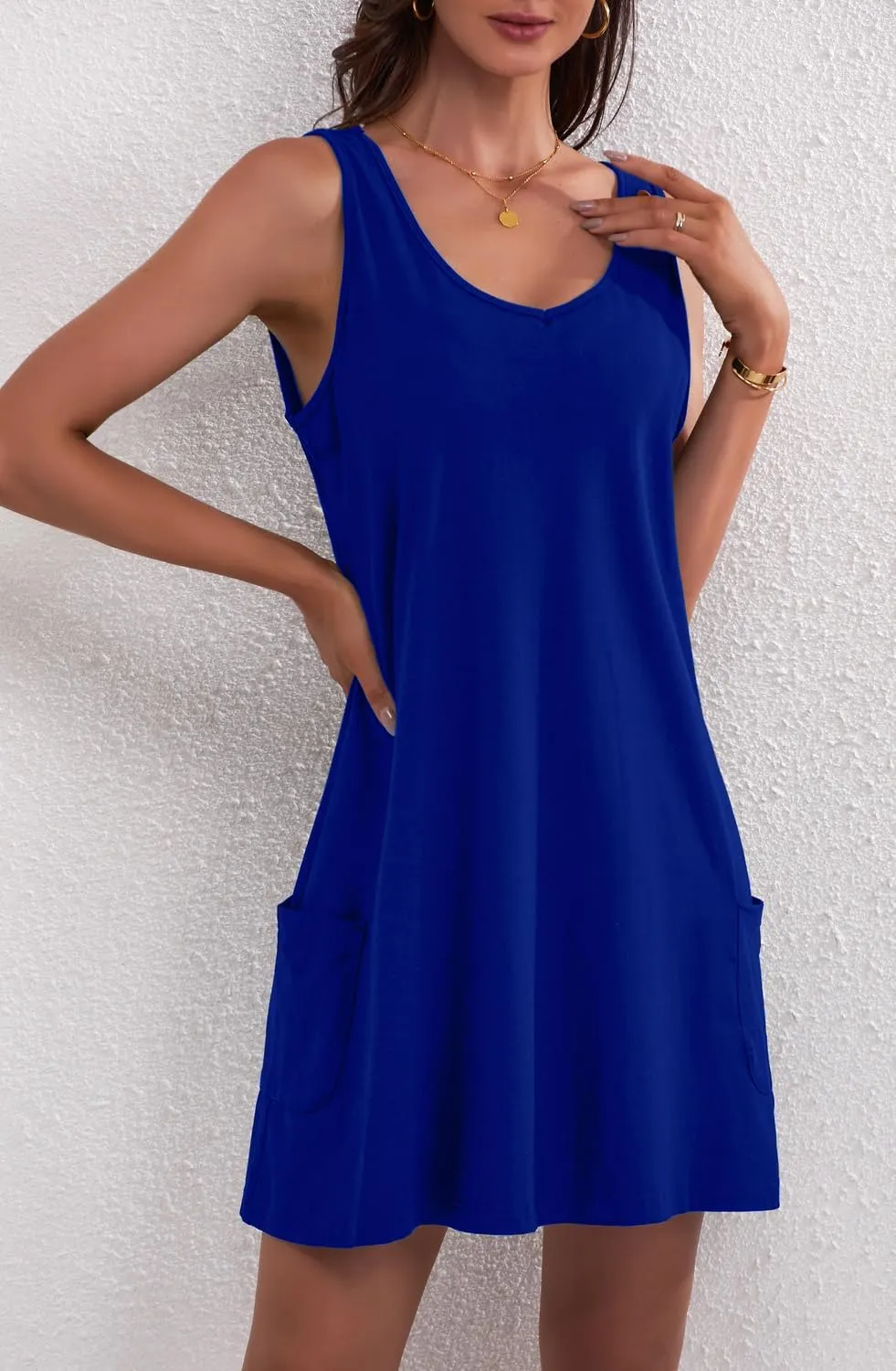 Women's Casual Sundress with Pockets Summer Boho Beach Dress V Neck Loose Tank Dresses Cute Floral T Shirt Dress