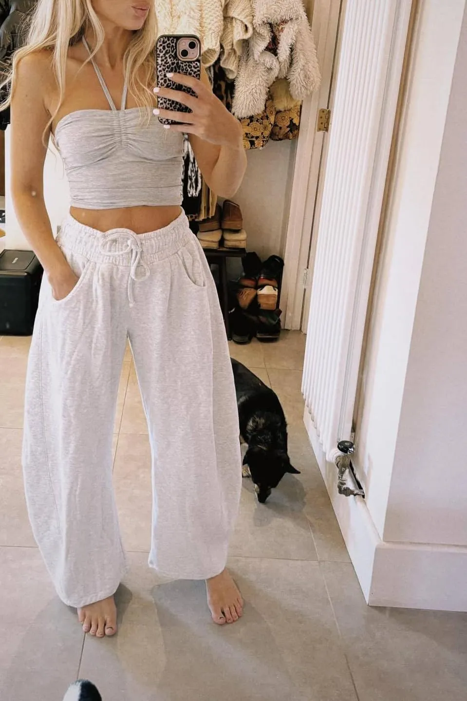 Womens Casual Wide Leg Pants Loose Drawstring Summer Jogging Travel Palazzo Harem Pants Sweatpant