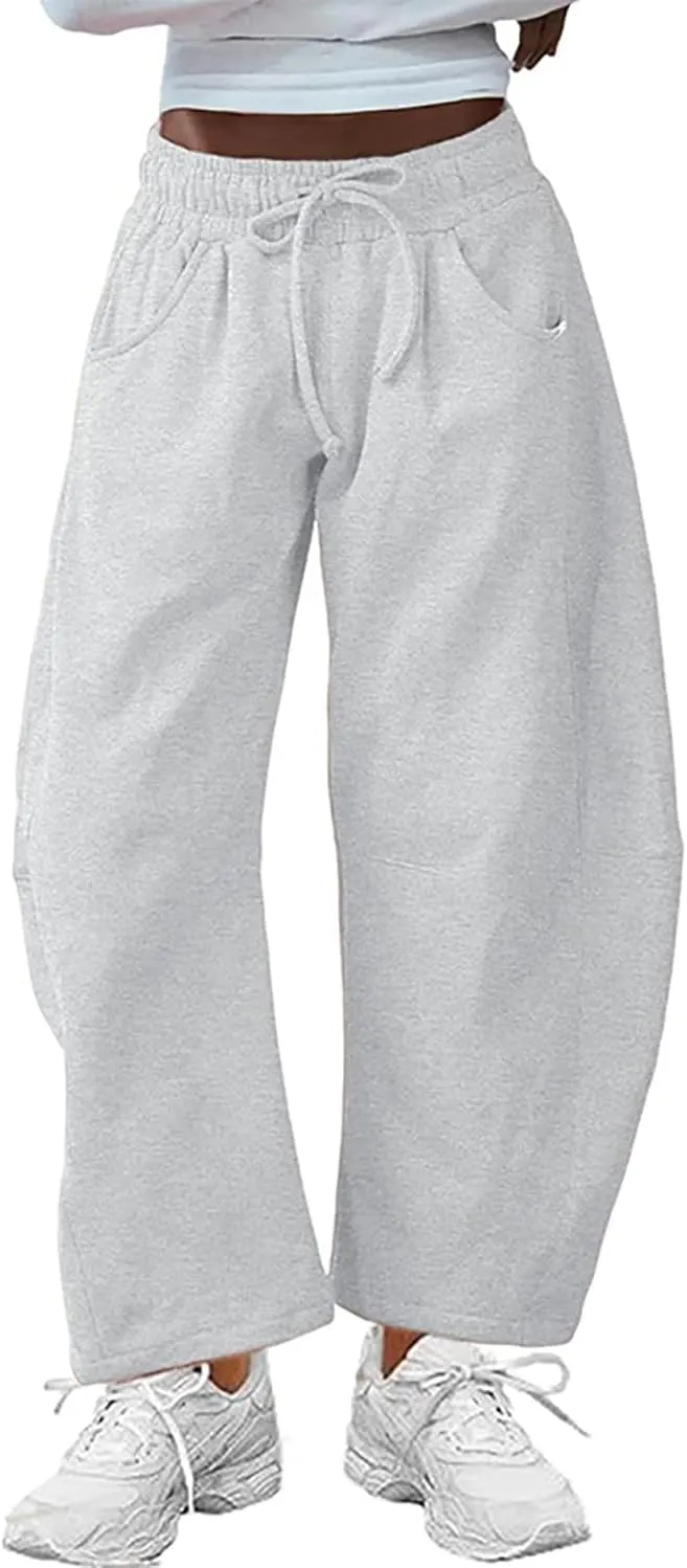 Womens Casual Wide Leg Pants Loose Drawstring Summer Jogging Travel Palazzo Harem Pants Sweatpant