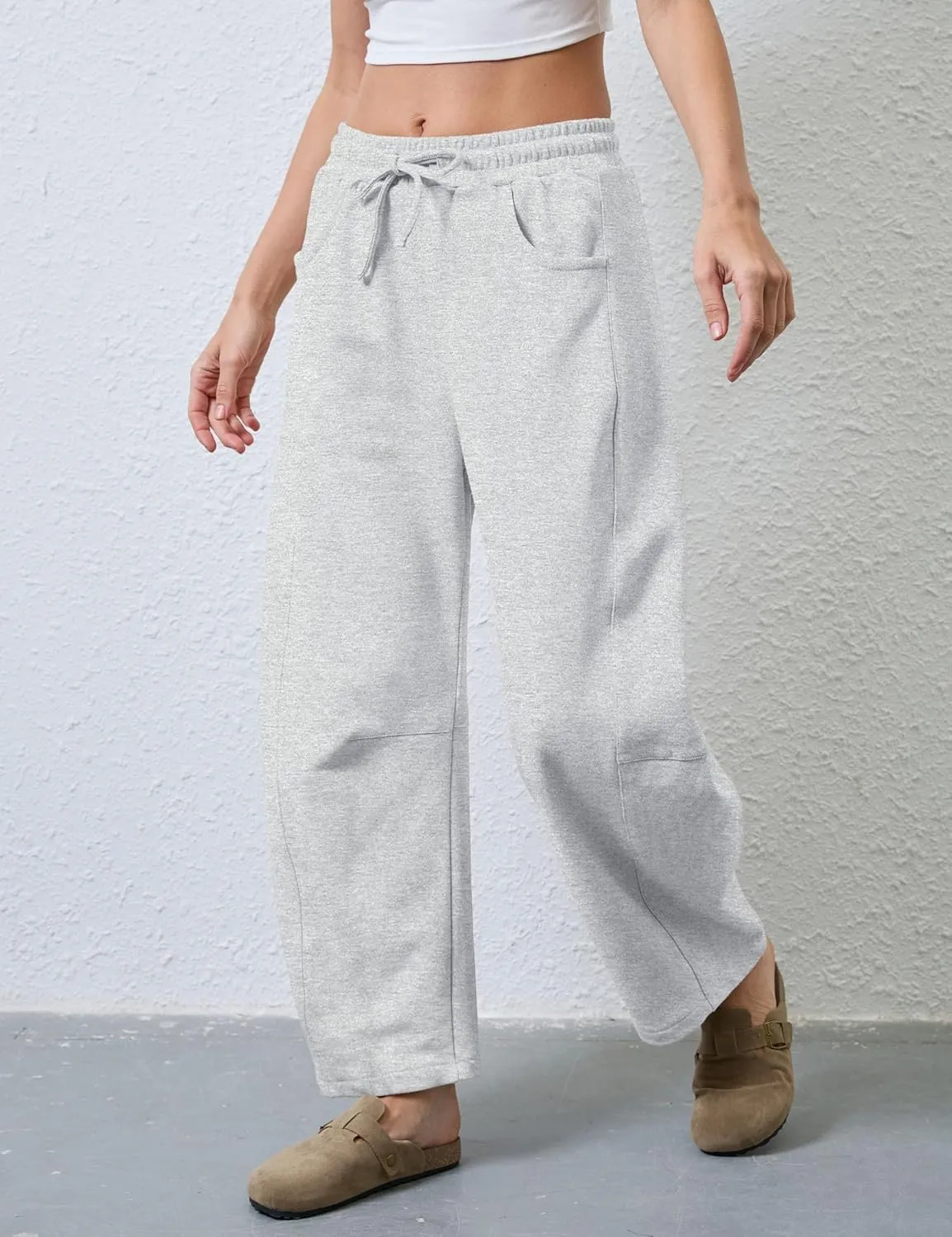 Womens Casual Wide Leg Pants Loose Drawstring Summer Jogging Travel Palazzo Harem Pants Sweatpant