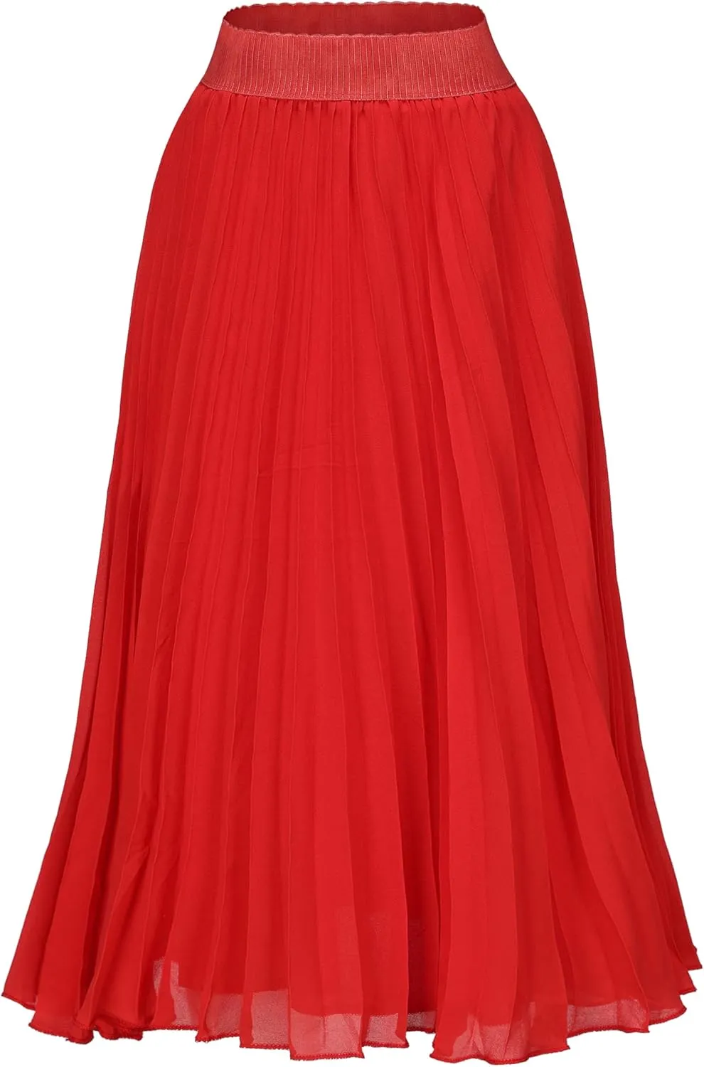Womens Chiffon High Waist Skirt Pleated A-Line Swing Elastic Shirring Midi Length