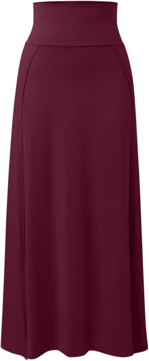 Womens Double Split Maxi Long Skirt Ladies Plain Basic Two Side Slit 4 22 Skirts Plus Size Elastic Waist