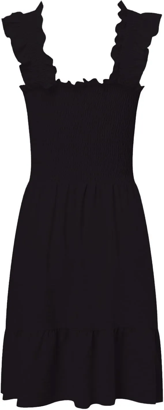 Women's Dresses Solid Color Square Collar Sleeveless Smocked Ruffle Dress High Waist Backless Tiered Mini Dresses