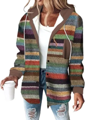 Women's Fall Fashion 2024 Oversized Sweatshirt Casual Long Sleeve Multicolor Print Button Down Hoodies