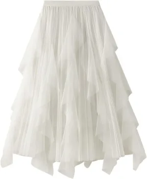 Women's Fashion High Waisted Ruffled Mesh Skirt Women's Mid Length Pleated Skirt Boys Skirt