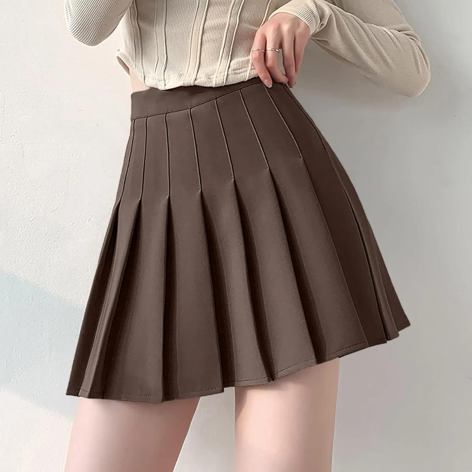Womens Girls Solid Pleated Skirt Basic Skirt Aline Design Skirt Formal Skirt Set for Women
