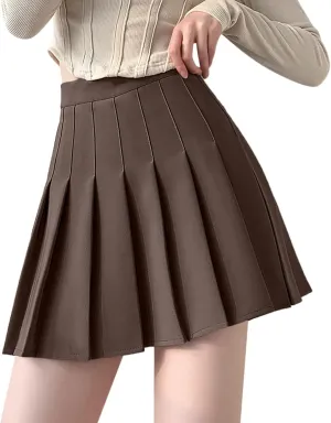 Womens Girls Solid Pleated Skirt Basic Skirt Aline Design Skirt Formal Skirt Set for Women