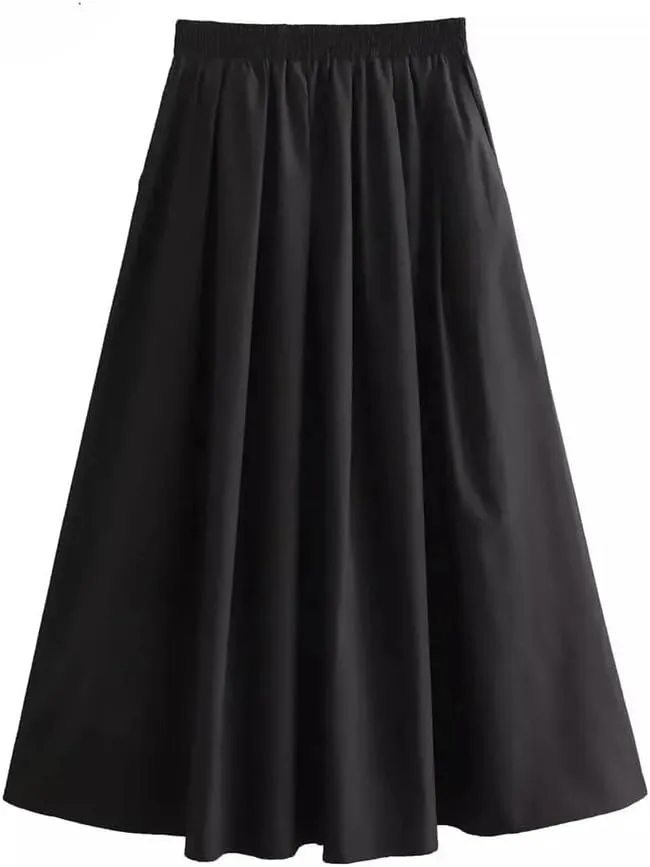 Women's High - Waist A - Line Elegant Solid - Color Midi Long Skirt for Casual Wear