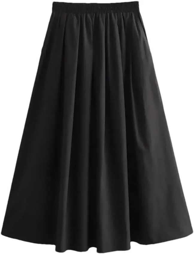 Women's High - Waist A - Line Elegant Solid - Color Midi Long Skirt for Casual Wear