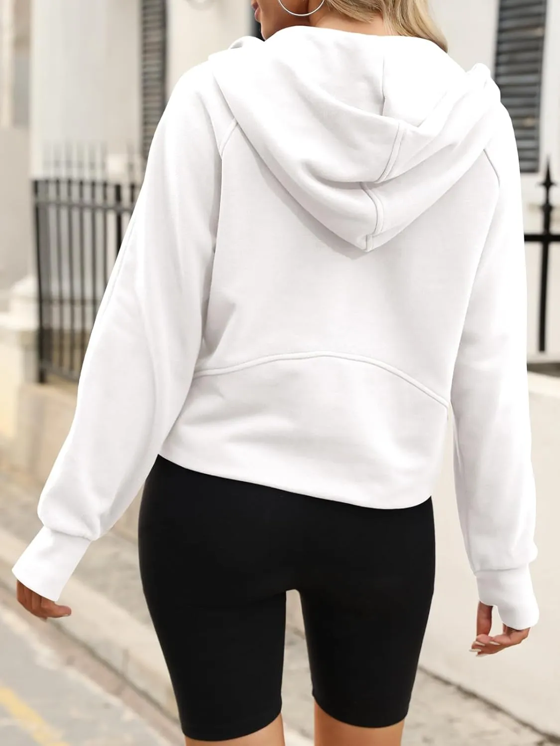 Womens Hooded Pullover Sweatshirts Half Zipper Crop Hoodie Fleece Lined Collar Zip Up Hoodies Cropped Long Sleeve Tops