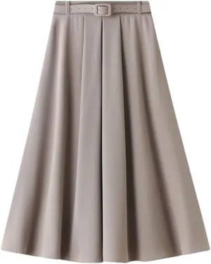 Women's Korean Style Spring High Waist A - Line Midi Skirt with Belt Women Elegant Long Skirt