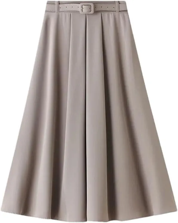 Women's Korean Style Spring High Waist A - Line Midi Skirt with Belt Women Elegant Long Skirt