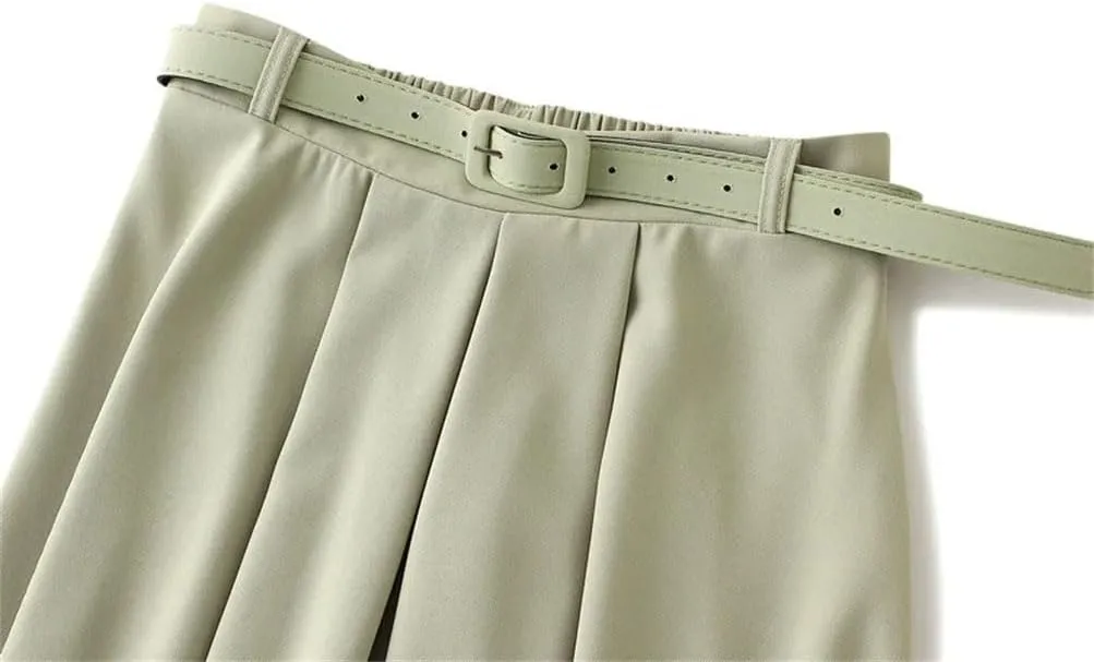 Women's Korean Style Spring High Waist A - Line Midi Skirt with Belt Women Elegant Long Skirt