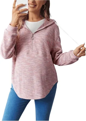 Women's Maternity Half Zip Sweatshirts Long Sleeve Drop Shoulder Drawstring Hoodie