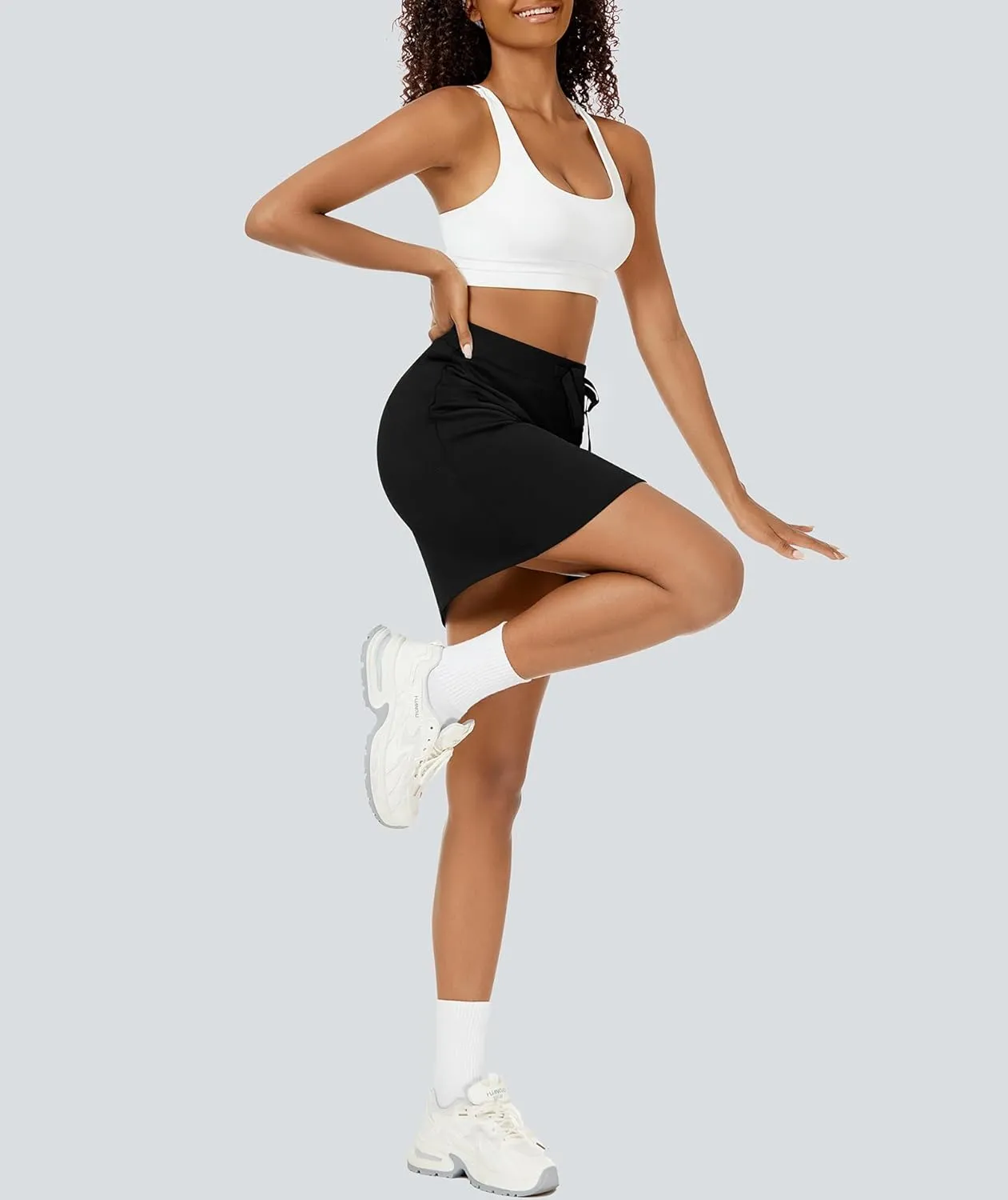 Women's Mini Skort Casual Drawstring High Waisted Short Sweat Skirt with Pockets