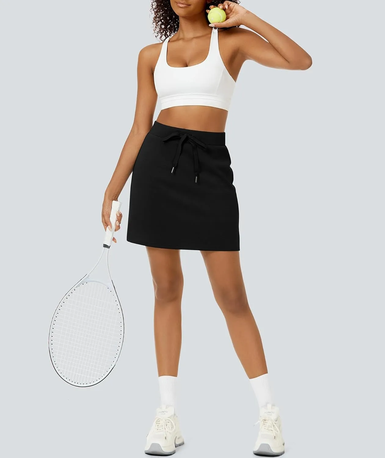 Women's Mini Skort Casual Drawstring High Waisted Short Sweat Skirt with Pockets