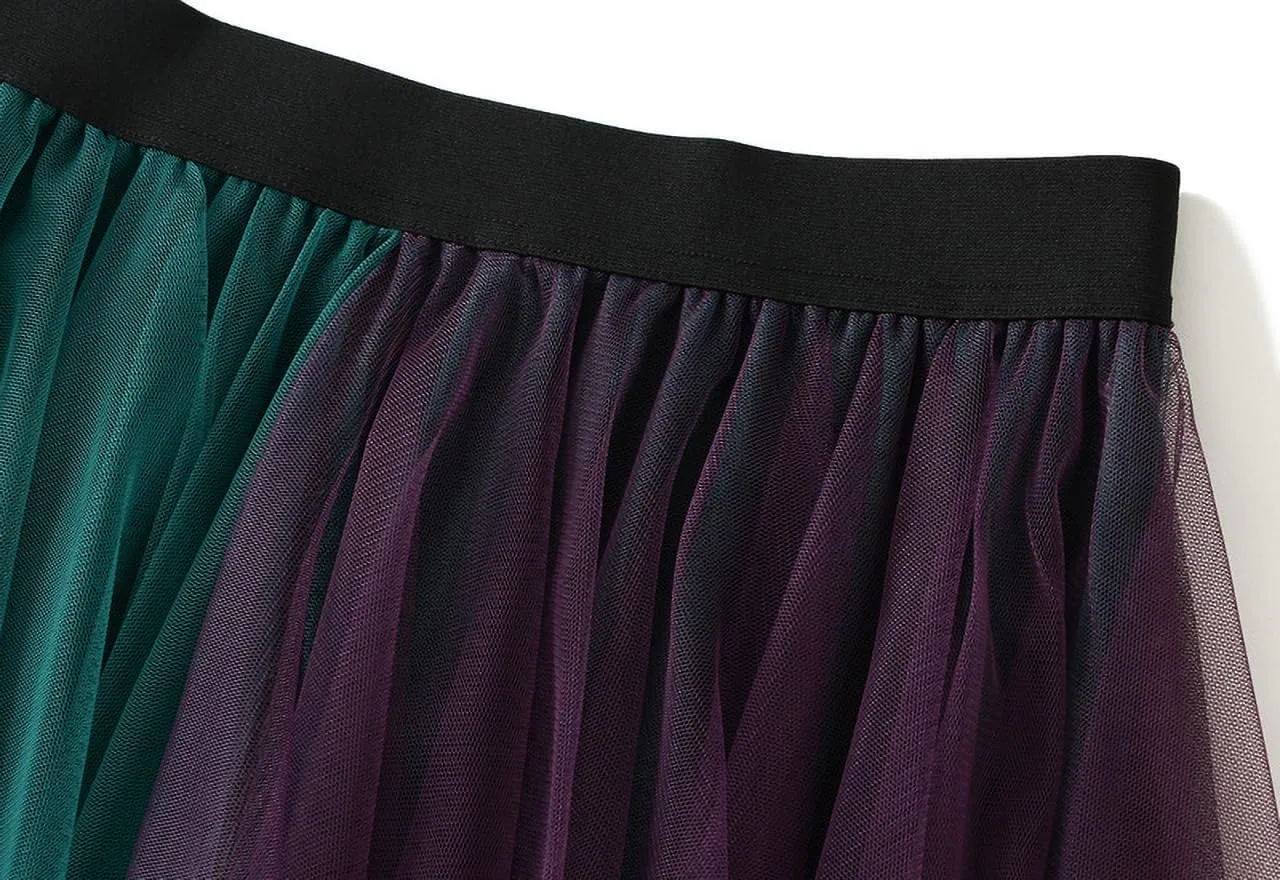 Women's Pleated Tulle Skirt Irregular Underskirt Layered Pleated A-line Midi Skirt for Wedding Party Prom