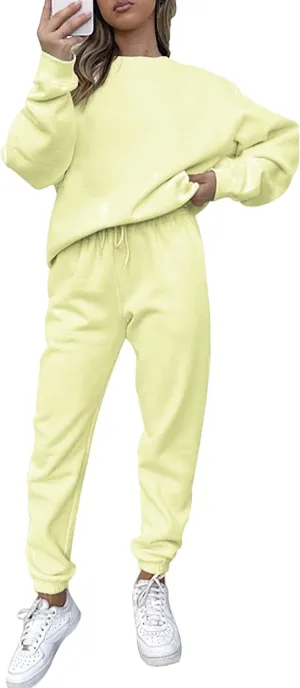 Women's Pullover Tracksuit Fleece Sweatshirt Jogging Pants 2 Pieces Sweatsuits