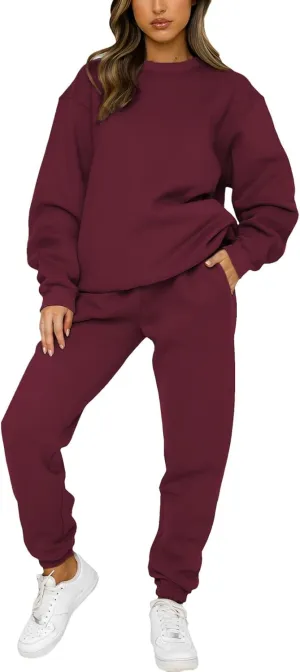 Women's Pullover Tracksuit Fleece Sweatshirt Jogging Pants 2 Pieces Sweatsuits