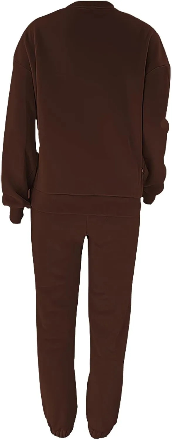Women's Pullover Tracksuit Fleece Sweatshirt Jogging Pants 2 Pieces Sweatsuits