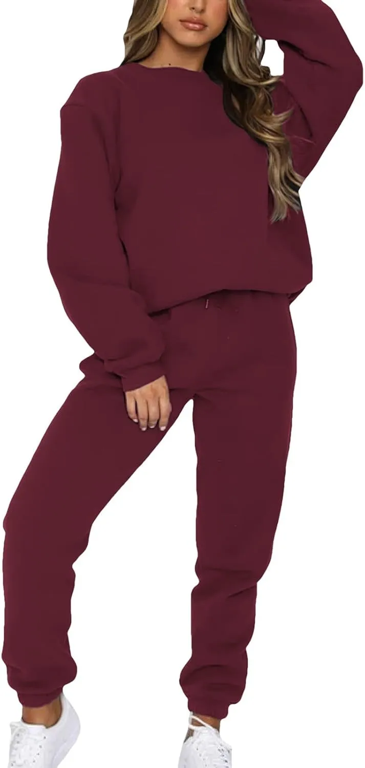 Women's Pullover Tracksuit Fleece Sweatshirt Jogging Pants 2 Pieces Sweatsuits