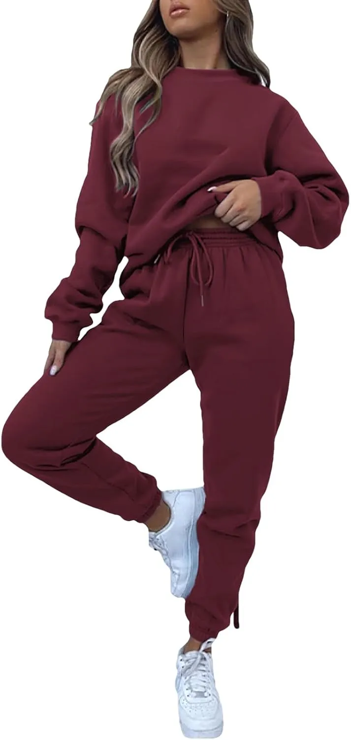 Women's Pullover Tracksuit Fleece Sweatshirt Jogging Pants 2 Pieces Sweatsuits