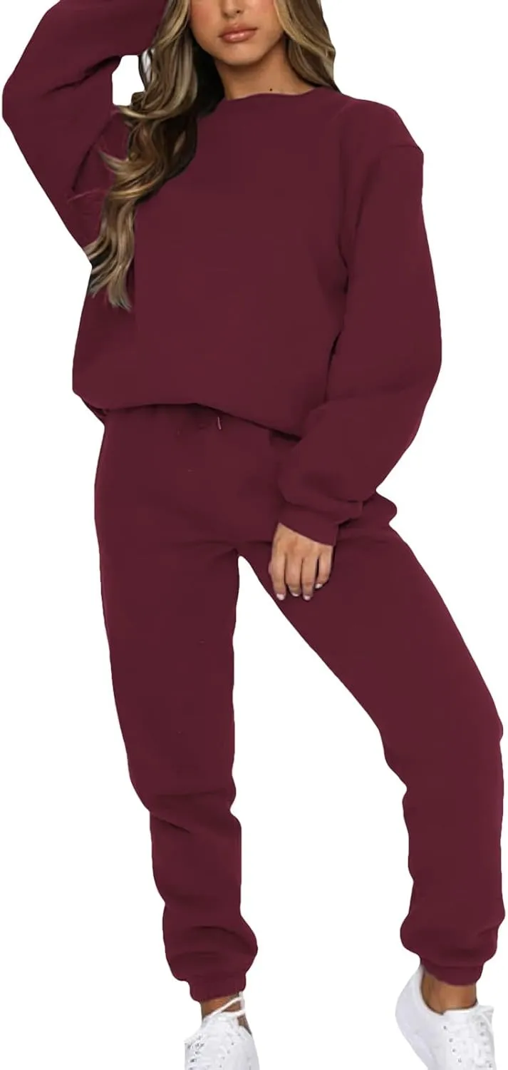 Women's Pullover Tracksuit Fleece Sweatshirt Jogging Pants 2 Pieces Sweatsuits
