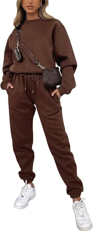 Women's Pullover Tracksuit Fleece Sweatshirt Jogging Pants 2 Pieces Sweatsuits