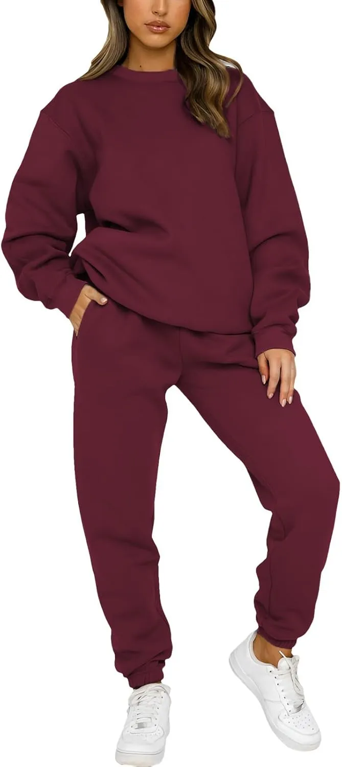 Women's Pullover Tracksuit Fleece Sweatshirt Jogging Pants 2 Pieces Sweatsuits