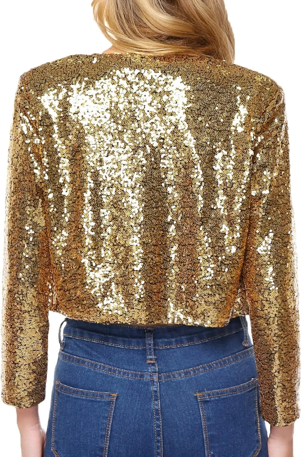 Women's Sequin Shrug Jacket Long Sleeve Open Front Glitter Blazer Bolero Wedding Party Sparkly Cropped Cardigan