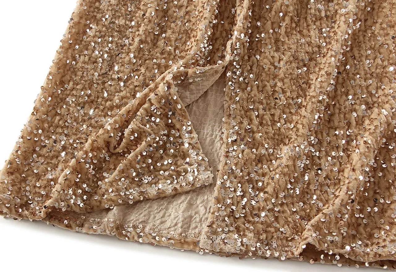 Women's Sequin Skirt, Sequined Hip-Hugging Skirt, Sparkle Party, Elastic Waist, Night Out Party Bodycon Midi Skirt