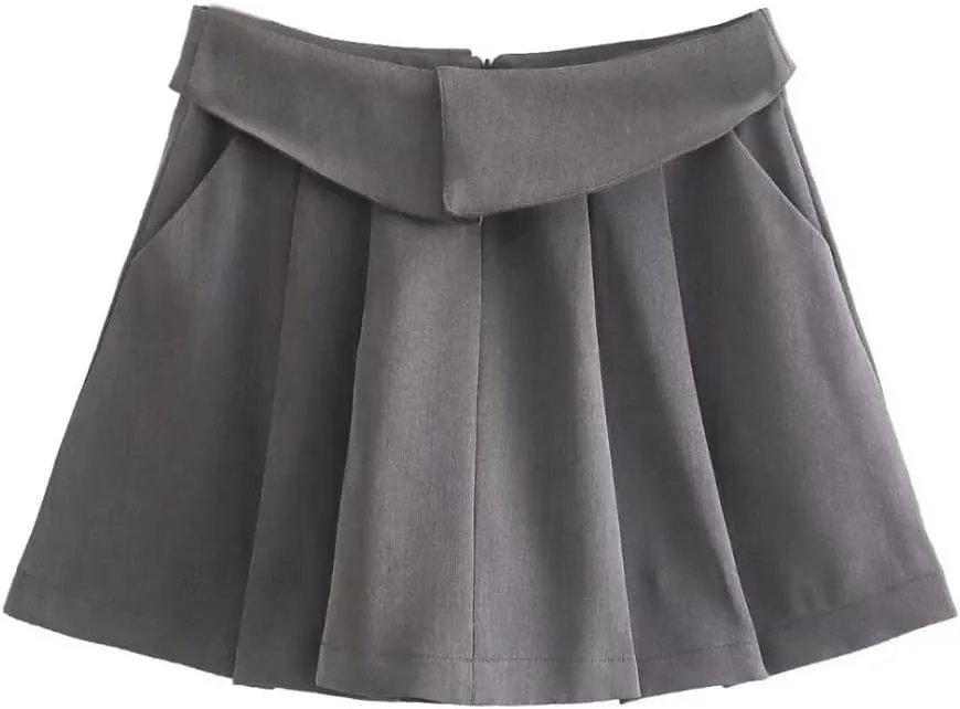 Womens Short Skirts - Pleated Skirt Women Mini Skirts Woman Fashion High Waist Skirts for Women Streetwear Pocket