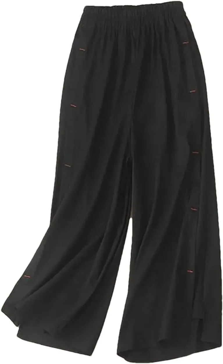 Women's Solid Color Elastic Waist Wide Leg Pants Casual Thin Harem Pants