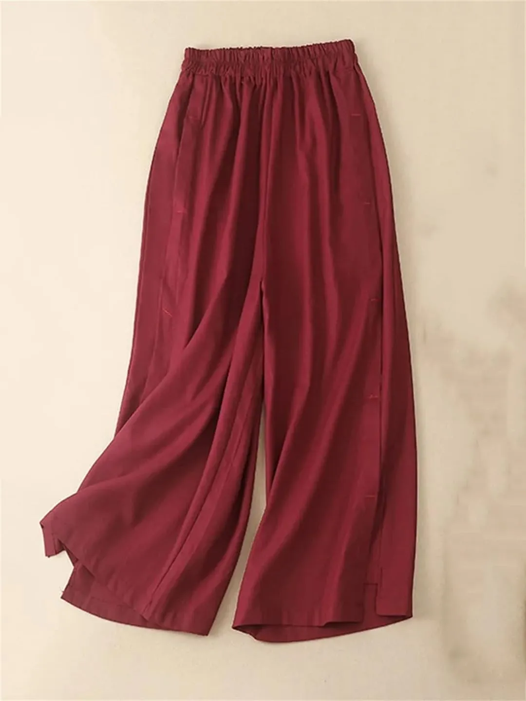 Women's Solid Color Elastic Waist Wide Leg Pants Casual Thin Harem Pants