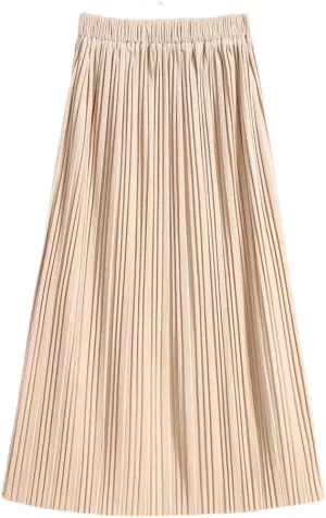 Women's Spring Autumn High Waist Casual Straight Skirt Mid-Length Pleated Skirt