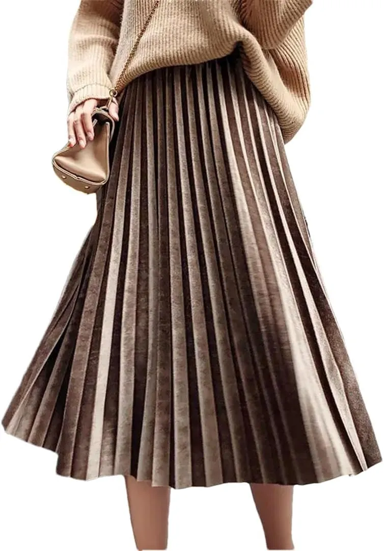 Women's Spring Summer Solid Color Skirt Elegant Mid-Length High Waist Midi Pleated Skirt