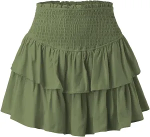 Women's Summer Solid Color Pleated Double Layer Cake Skirt Sexy Hot Girl Leaf Skirt Plus Size Tennis Skirts for