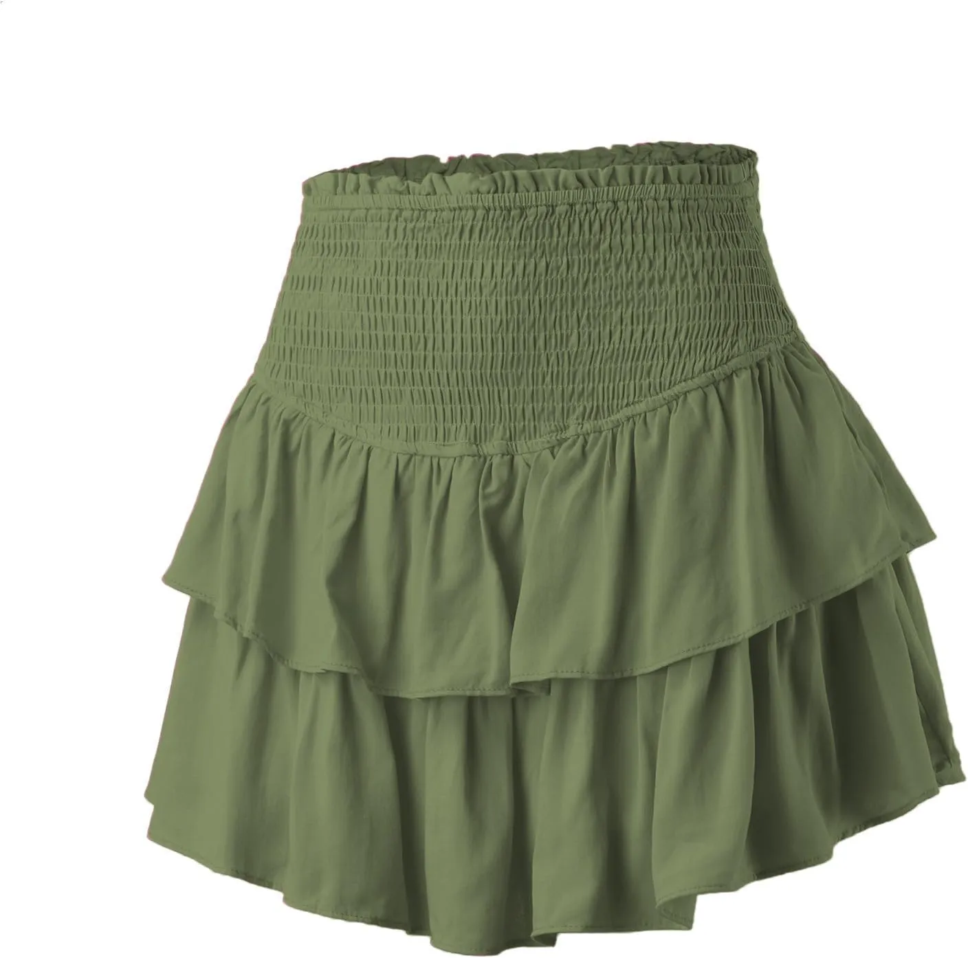 Women's Summer Solid Color Pleated Double Layer Cake Skirt Sexy Hot Girl Leaf Skirt Plus Size Tennis Skirts for
